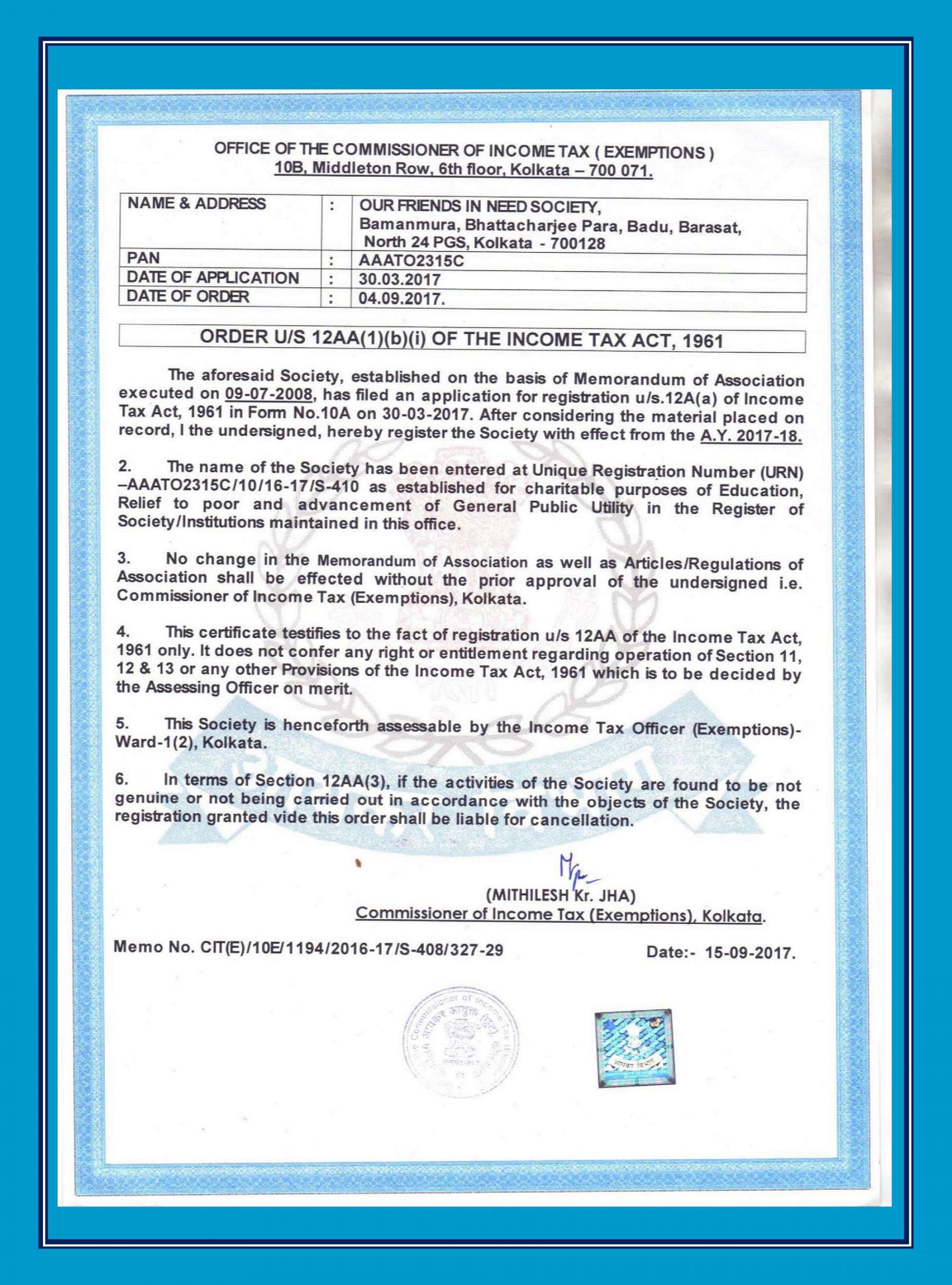 12A Registration Certificate