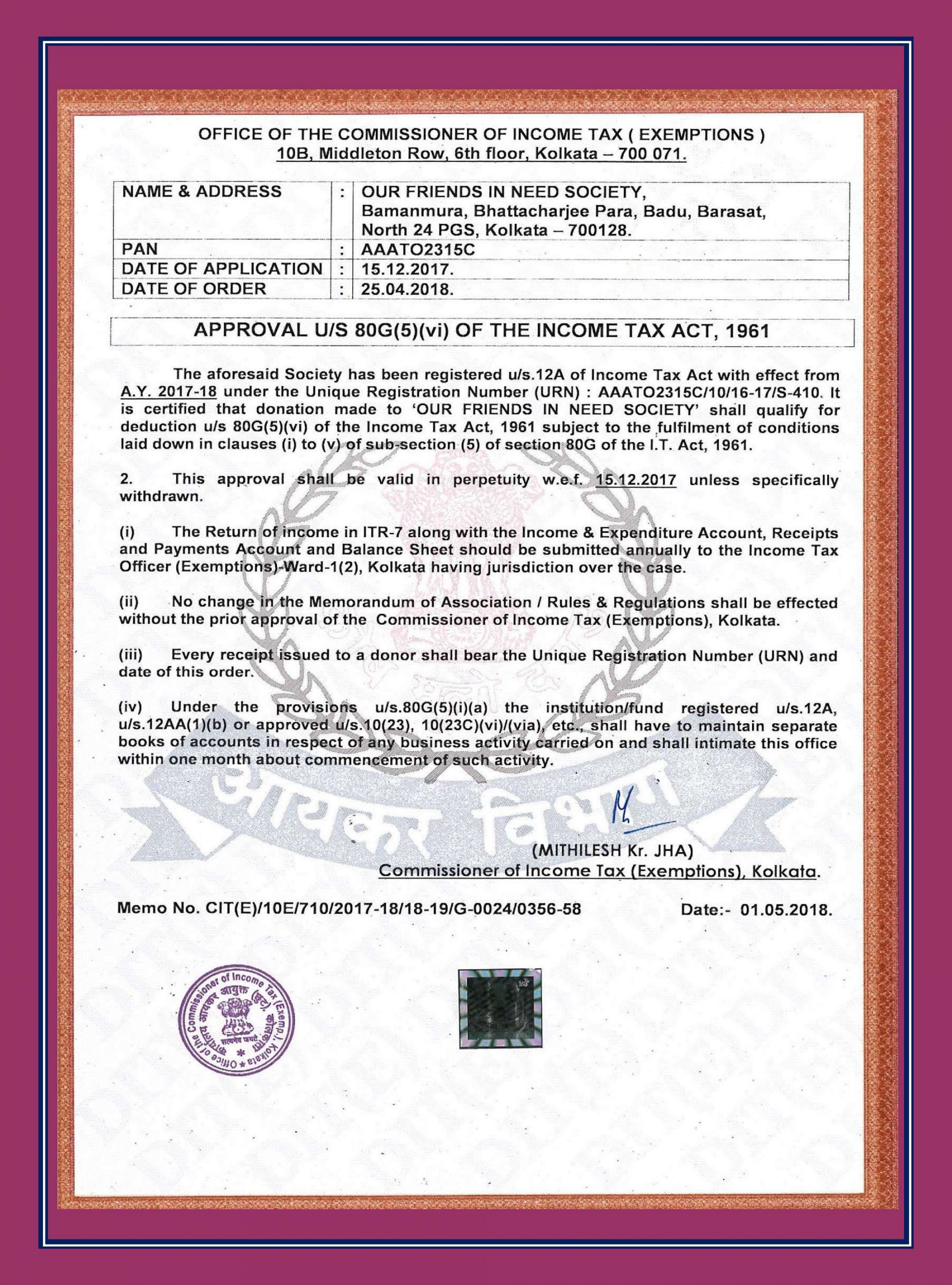 80G Registration Certificate
